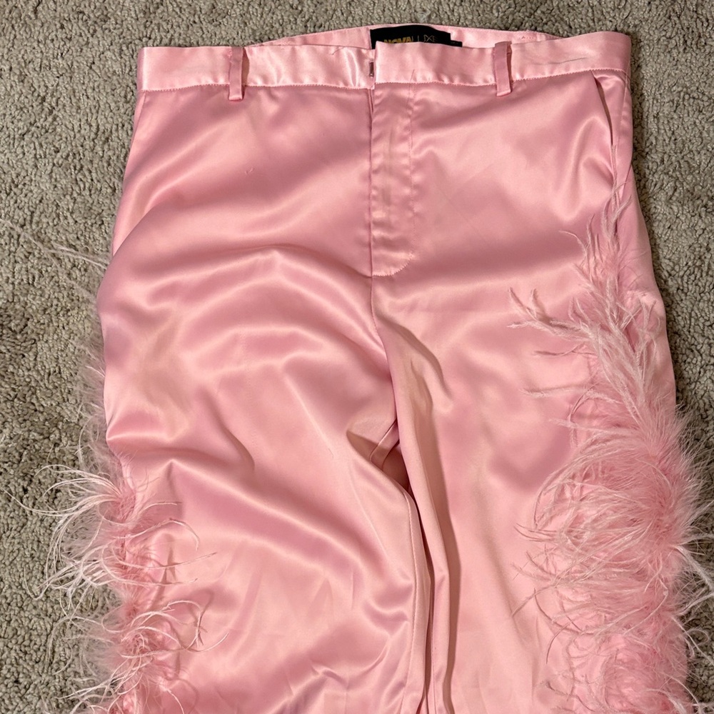 Fashion Nova Pink Feather Trim Pants